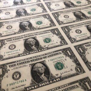 Collectible! Official Uncut Sheet of 16 One-Dollar U.S.Treasury Notes
